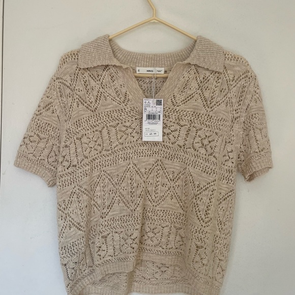 Mango Tan Cream Boxy Ribbed Polo Blouse - Picture 2 of 4